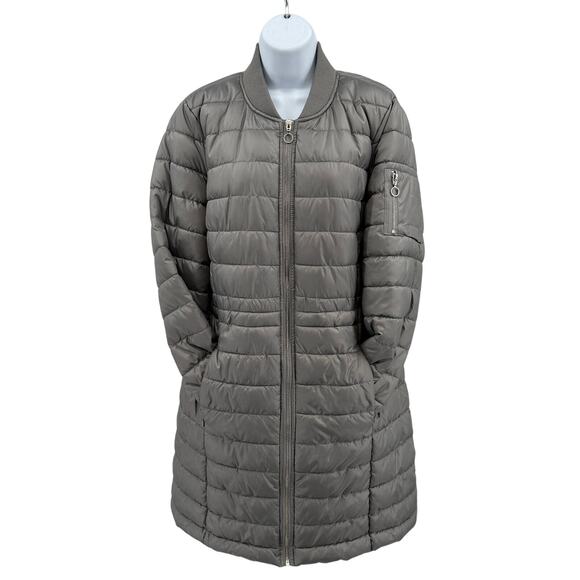 Kenneth Cole Jacket NY Quilted Puffer  WMNS L Gray Long Coat Full Zip Winterwear - Picture 3 of 10